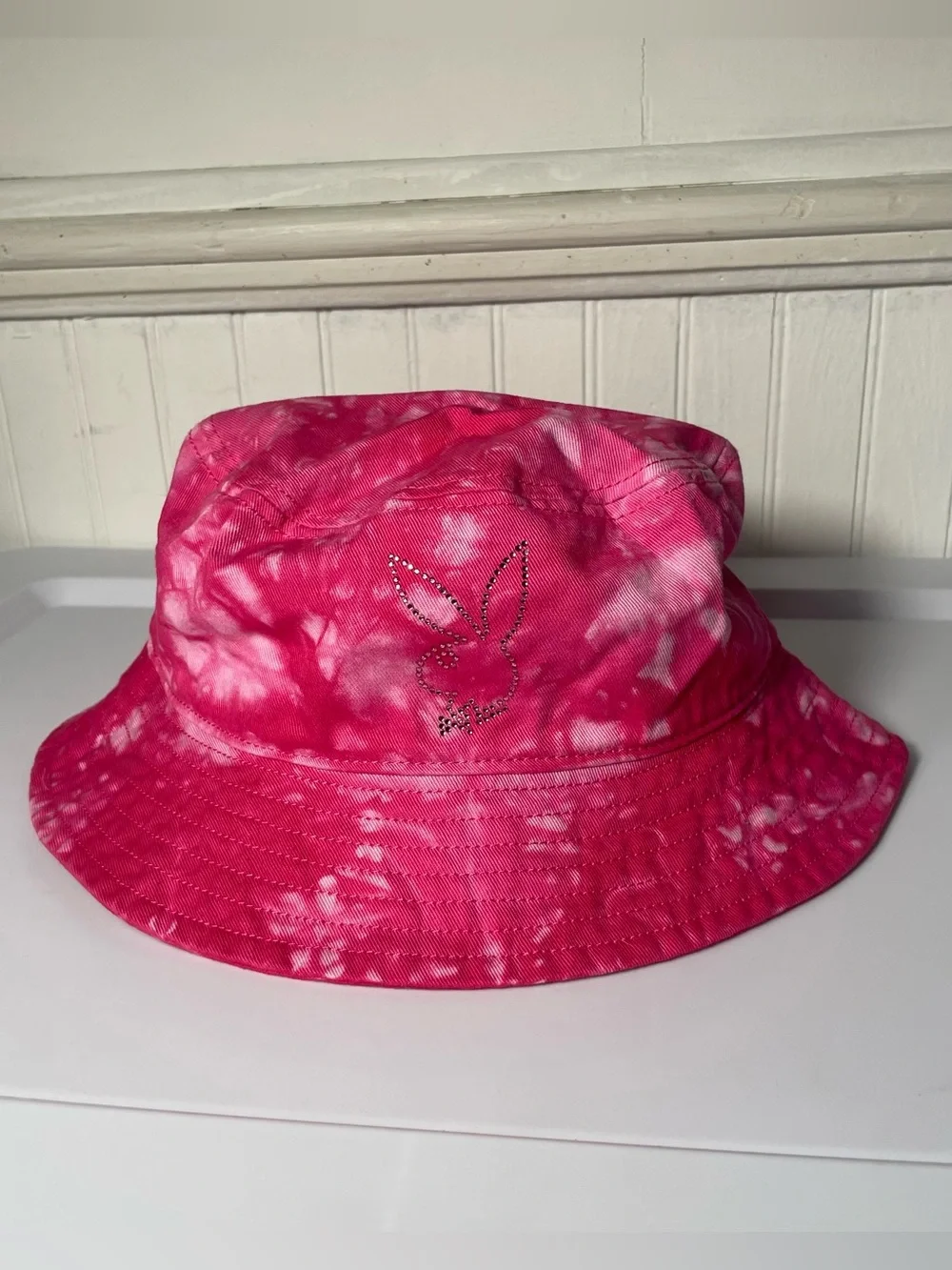 Playboy Bedazzled Bunny Pink Tie Dye Bucket Hat